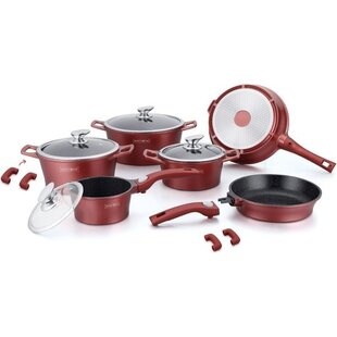 Royalty Line Pannenset - 14-delig - Marble Coating - Burgundy - Pinn&Click