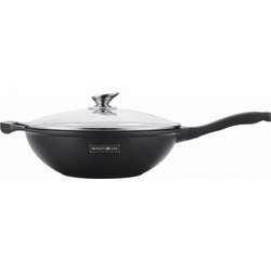 Royalty Line Marble Coating Wokpan - met glazen deksel - Zwart - 32 cm
