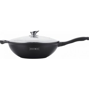 Royalty Line Marble Coating Wokpan - met glazen deksel - Zwart - 32 cm