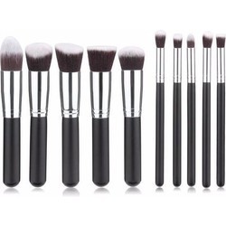 Kabuki Professionele Make-up Kwasten - Kwastenset - Zwart/Zilver - 10 delig