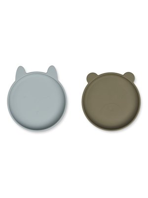 Liewood Olivia plate 2 pack siliconen bordjes | blue fog khaki mix