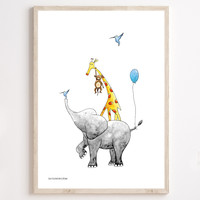 Poster Stapeldieren Giraffe