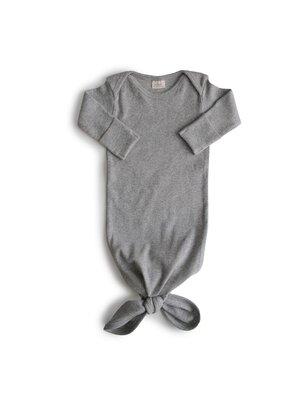 Mushie Ribbed Knotted Baby Gown Slaapzak - Gray Melange