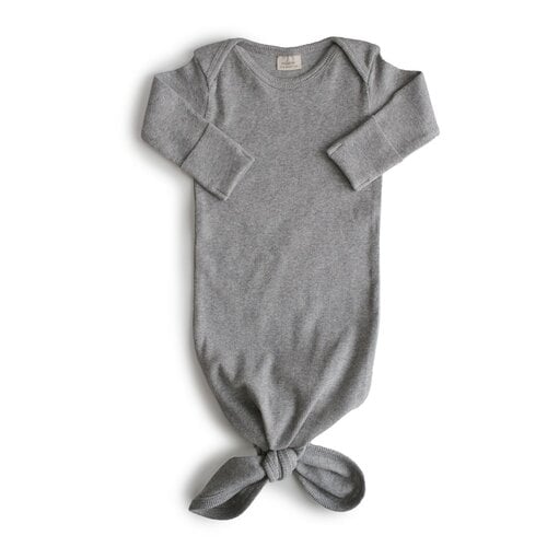 Mushie Ribbed Knotted Baby Gown Slaapzak - Gray Melange