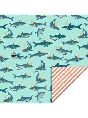 House of products Inpakpapier Haai - Pastel  Mint - Oranje Gestreept