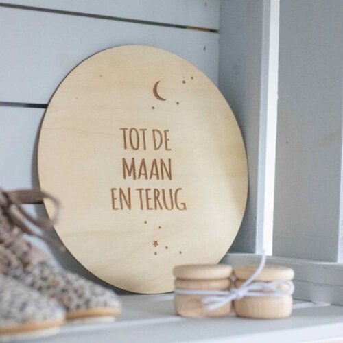 Fien & Feau Houten Muur Cirkel - Tot de maan en terug - 20 cm