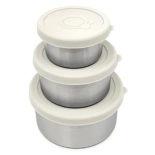 Smikkels Set van 3 RVS Snack- en Fruitbakjes | Wit Smikkels Set van 3 RVS Snack- en Fruitbakjes | Wit