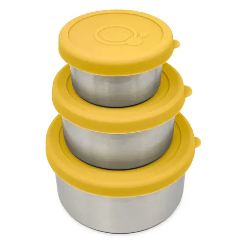 Smikkels Set van 3 RVS Snack- en Fruitbakjes | Geel Smikkels Set van 3 RVS Snack- en Fruitbakjes | Geel