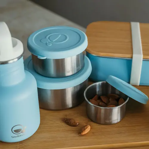 Smikkels Set van 3 RVS Snack- en Fruitbakjes | Blauw