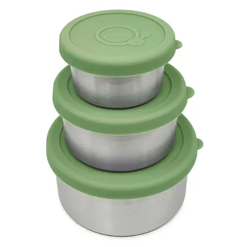 Smikkels Set van 3 RVS Snack- en Fruitbakjes | Groen Smikkels Set van 3 RVS Snack- en Fruitbakjes | Groen