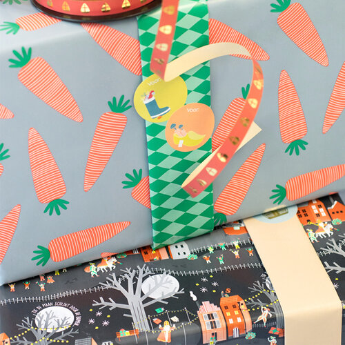 House of products Inpakpapier Sint Wortel Fluor Orange - Harlequin Green House of products Inpakpapier Sint Wortel Fluor Orange - Harlequin Green