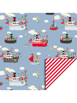 House of products Inpakpapier Sint Pakjesboot Blue - Stripes Red