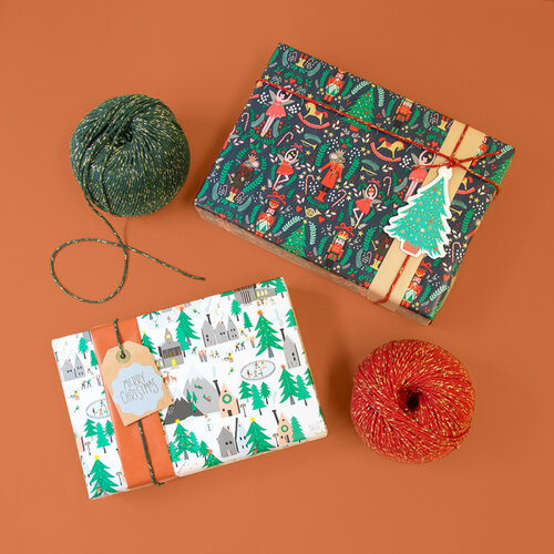 House of products Inpakpapier Kerst- Village - Dorp - Orange -Oranje