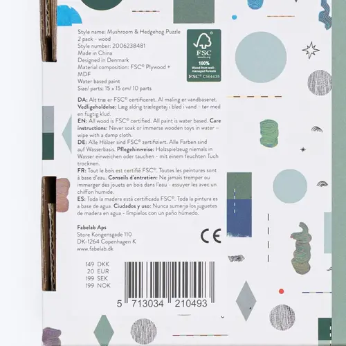 Fabelab Puzzel - 2 stuks - Paddenstoel en Egel