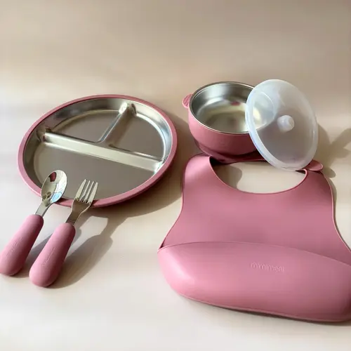 Mimimeal RVS Kinderservies Set | Roze Mimimeal RVS Kinderservies Set | Roze