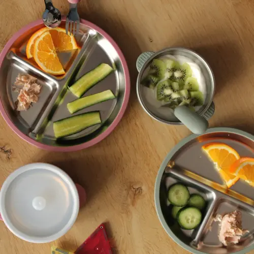 Mimimeal RVS Kinderservies Set | Roze Mimimeal RVS Kinderservies Set | Roze