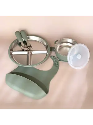 Mimimeal RVS Kinderservies Set | Groen Mimimeal RVS Kinderservies Set | Groen