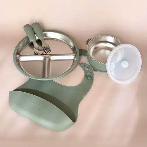 Mimimeal RVS Kinderservies Set | Groen Mimimeal RVS Kinderservies Set | Groen