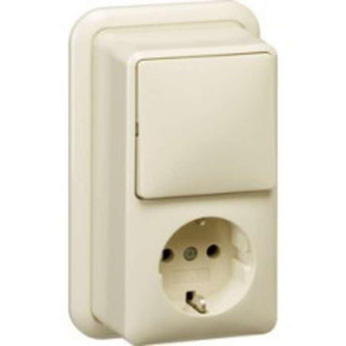 Gira Gira Opbouw combinatie wisselschakelaar en wandcontactdoos met randaarde Wit (creme) 017610