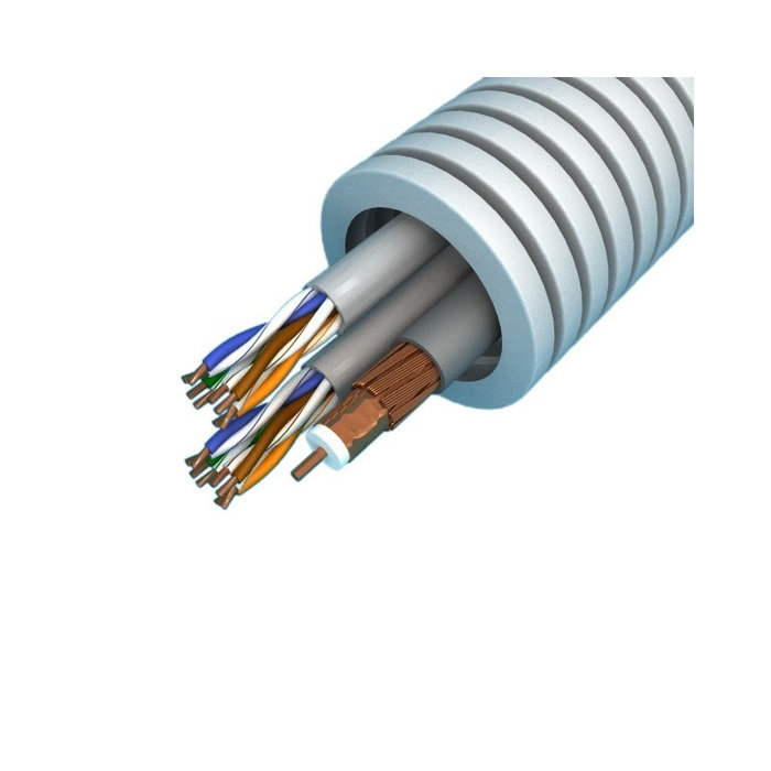 Preflex Preflex flexibele buis 20mm met Hirschmann coax-kabel en 2x UTP CAT.6 kabel 100 meter grijs