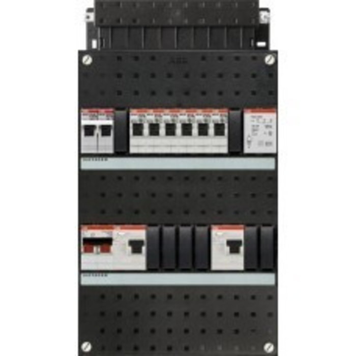 ABB ABB groepenkast 1-fase, 6 groepen, 2 Aardlekschakelaars 2-P, 1 fornuisgroep 2x230V, 1 beltrafo, 1 hoofdschakelaar 2-P 40A