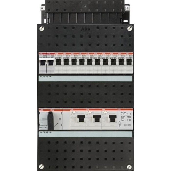 ABB ABB groepenkast 3-fase, 10 groepen, 3 Aardlekschakelaars 2-P, 1 fornuisgroep 2x230V, 1 beltrafo, 1 hoofdschakelaar 4-P 40A