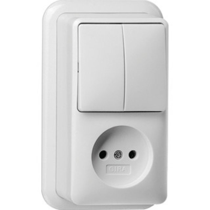 Gira Gira Opbouw combinatie wandcontactdoos serieschakelaar zonder randaarde zuiver wit - 047511