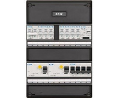Eaton Eaton groepenkast 3-fase, 7 groepen, 2 Aardlekschakelaars 4-P, 1 fornuisgroep 2x230V, 1 beltrafo, 1 hoofdschakelaar 4-P, systeem 55