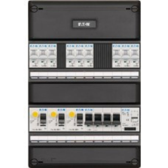 Eaton Eaton groepenkast 3-fase, 9 groepen, 3 Aardlekschakelaars 2-P, 1 beltrafo, 1 hoofdschakelaar 4-P, systeem 55