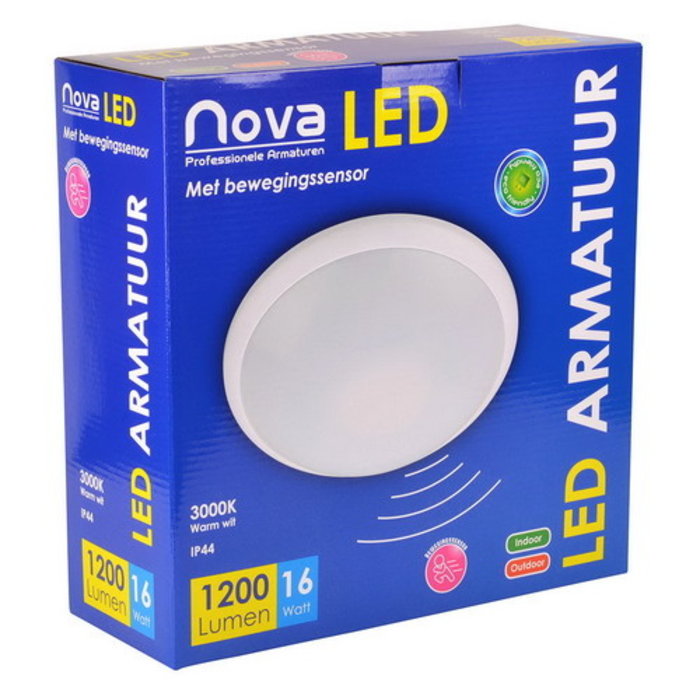 Nova LED PLAFOND/WAND 16W 3000K +SENSOR Ø300MM