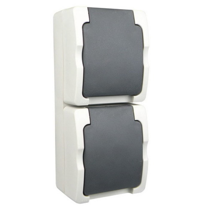 Ratio Ratio Spatwaterdicht Wandcontactdoos randaarde 2-voudig verticaal opbouw Grijs