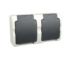 Ratio Spatwaterdicht Wandcontactdoos randaarde 2-voudig horizontaal opbouw Grijs