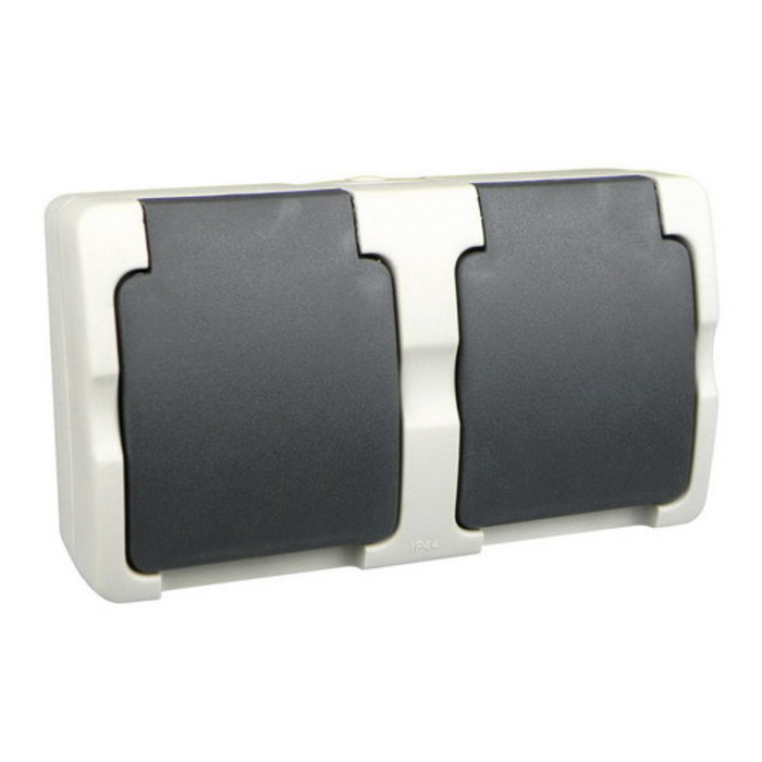 Ratio Spatwaterdicht Wandcontactdoos randaarde 2-voudig horizontaal opbouw Grijs