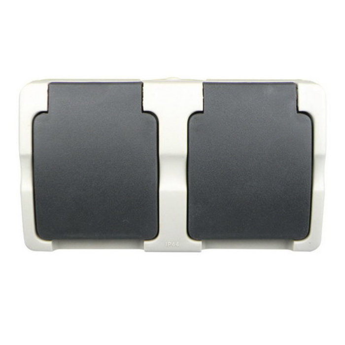 Ratio Spatwaterdicht Wandcontactdoos randaarde 2-voudig horizontaal opbouw Grijs