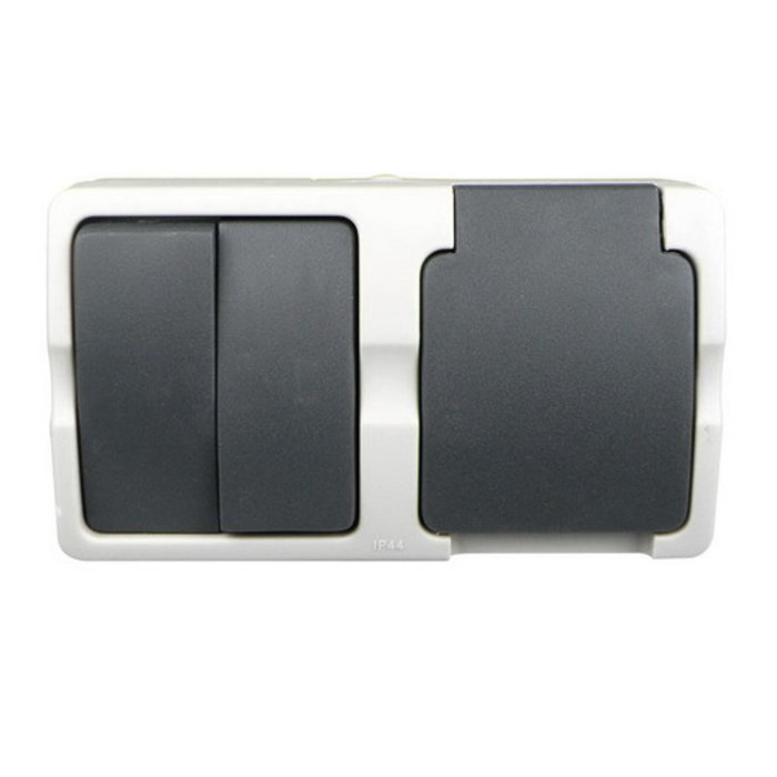 Ratio Ratio Combinatie serieschakelaar/wcd randaarde horizontaal waterdicht opbouw Grijs