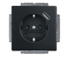 Busch-Jaeger Busch-Jaeger Future Linear Wandcontactdoos kinderbeveiliging + USB-Lader MAT zwart 20 EUCBUSB-885
