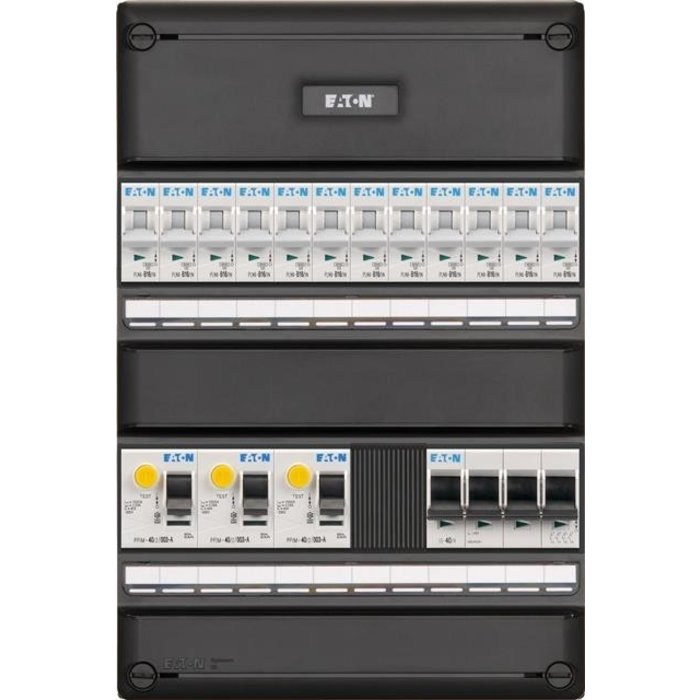 Eaton Eaton groepenkast 3-fase, 12 groepen, 3 Aardlekschakelaars 2-P, 1 hoofdschakelaar 4-P, systeem 55 - I123V3400-HS-64