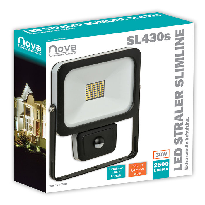 Nova LED straler SL430S Slimline 30W 4000K 2500 lumen +Sensor