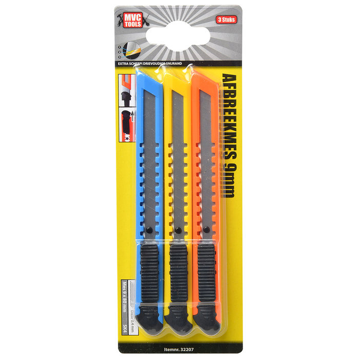 MVC Tools MVC Tools blister 3x afbreekmesjes 9mm BL/GL/OR - 32207