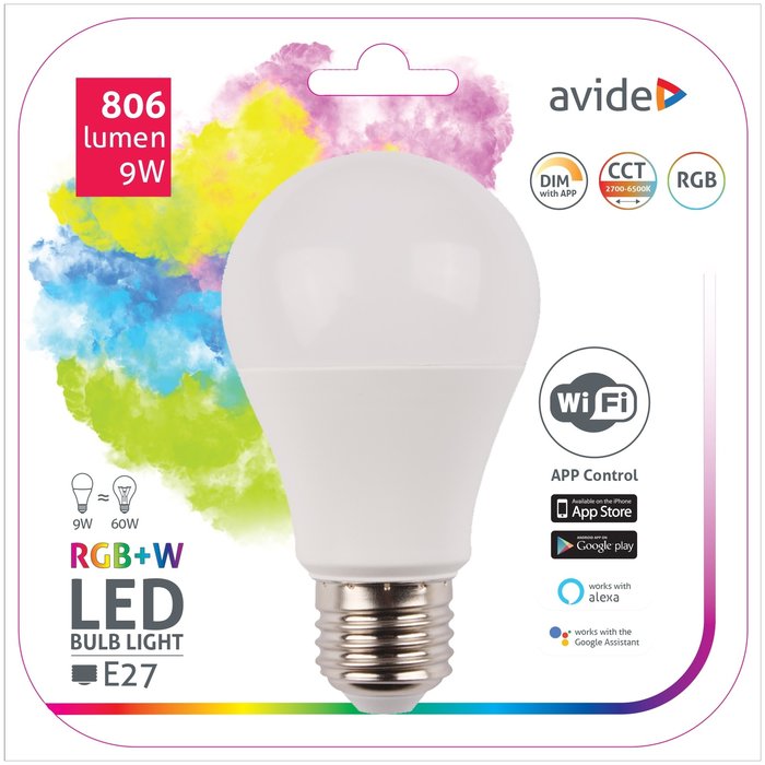 Avide Avide Smart LED Globe A60 E27 9W RGB+W WIFI APP Control