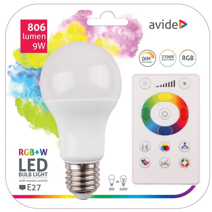Avide Avide Smart LED Globe A60 9W RGB+W 2700K + afstandsbediening