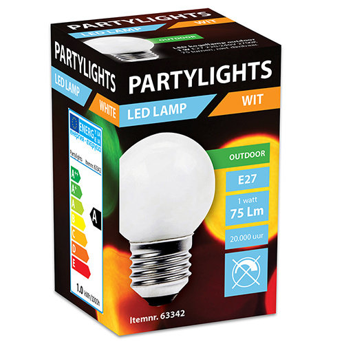 Glow LED Partylights Kogel 1W E27 wit - in & outdoor