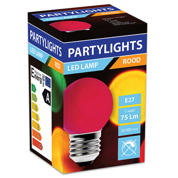 Glow LED Partylights Kogel 1W E27 rood - in & outdoor