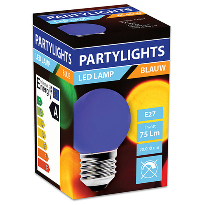 Glow LED Partylights Kogel 1W E27 blauw - in & outdoor