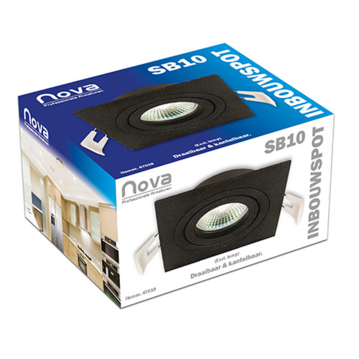 Nova LUX Inbouwspot kantelbaar - Vierkant - GU10 - Mat Zwart