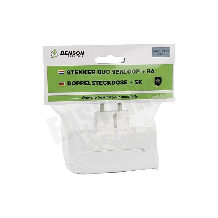 Benson Benson Stopcontactsplitter  duo  verloop  wit horizontaal + randaarde