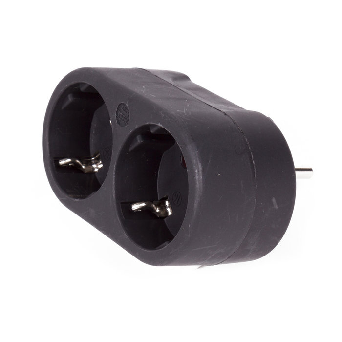 Benson Stopcontactsplitter  duo  verloop  zwart horizontaal + randaarde