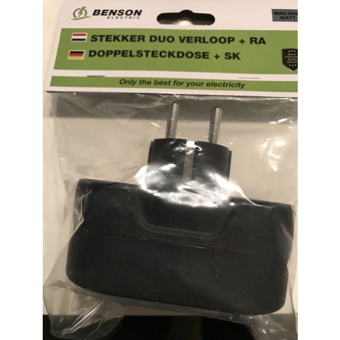 Benson Stopcontactsplitter  duo  verloop  zwart horizontaal + randaarde
