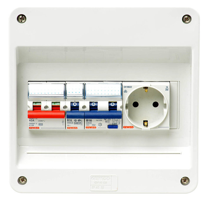 Gewiss PV verdeler 1Fase 1hfd+1x16A+1x16/30alam+wcd