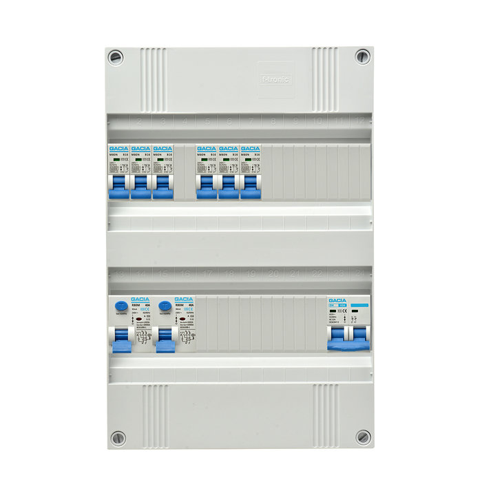 Gacia Groepenkast 6xB16A + 2xAardlekschakelaar 2P 30mA + hoofschakelaar 2P